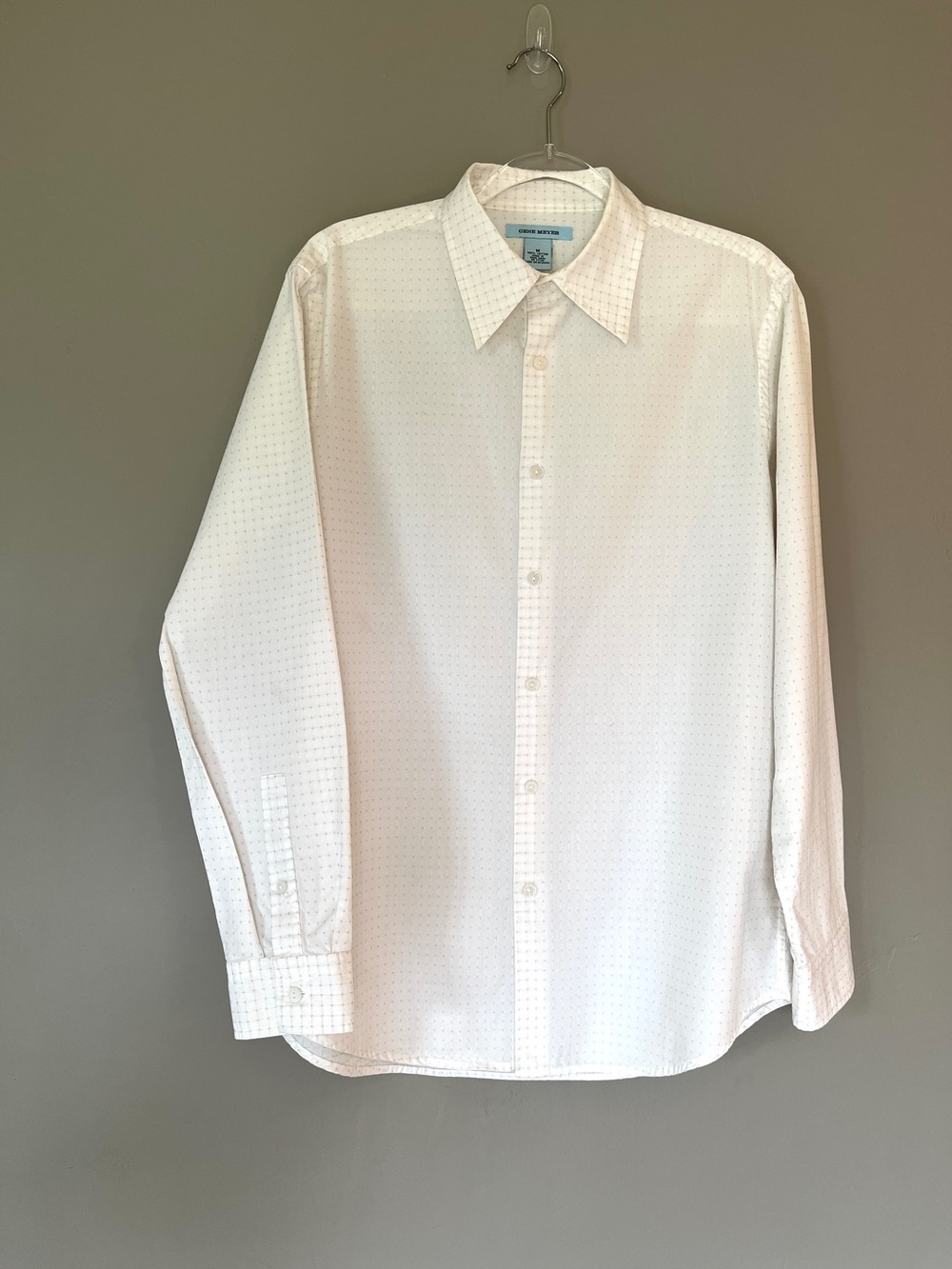 Vtg Gene Meyer Button Down Dress Shirt Neutral Rockabilly Geometric Grid Mens M